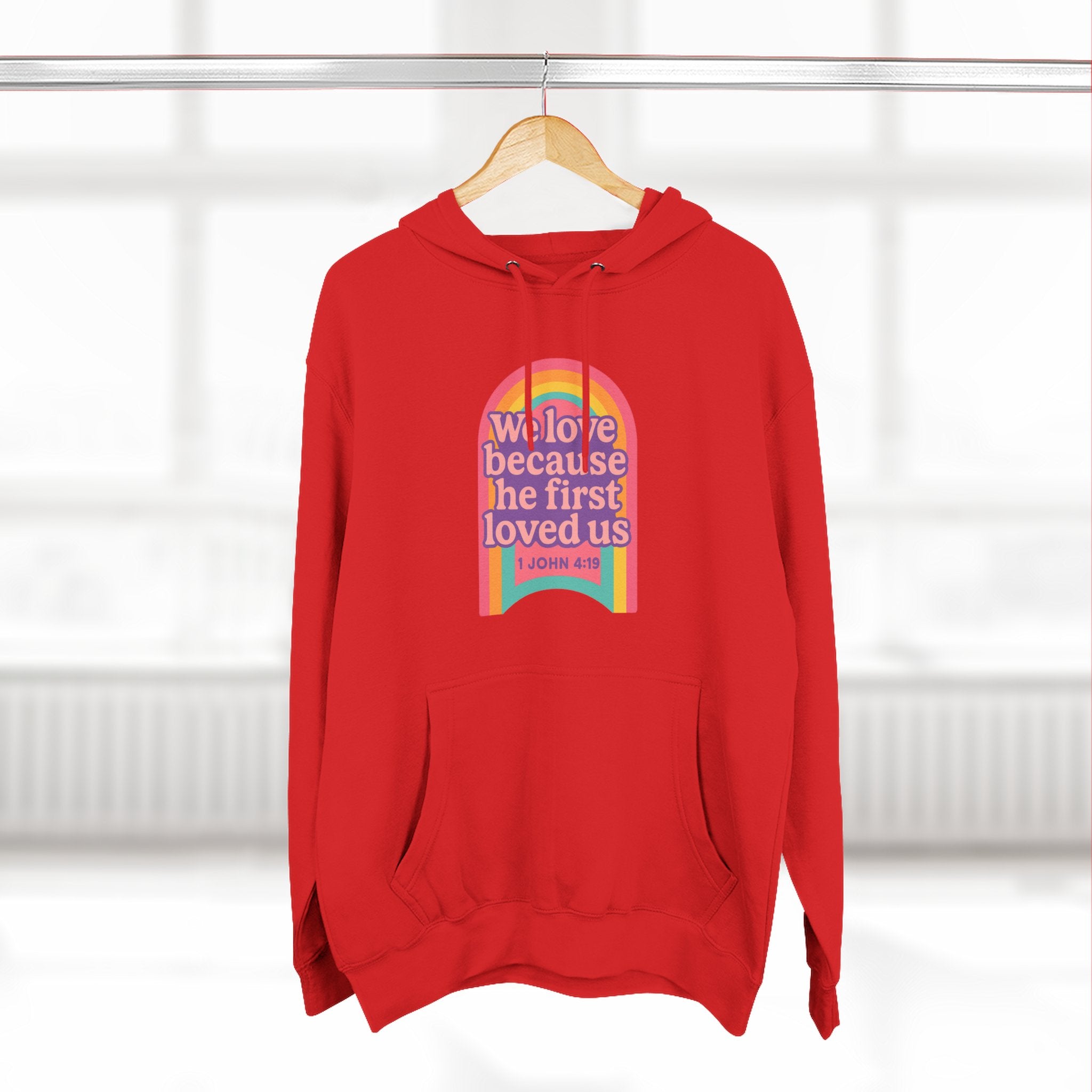 Colorful Love-Inspired Fleece Hoodie | Cozy Gift for Friends, Faith Wear, Rainbow Design, Christian Apparel, Thoughtful Message