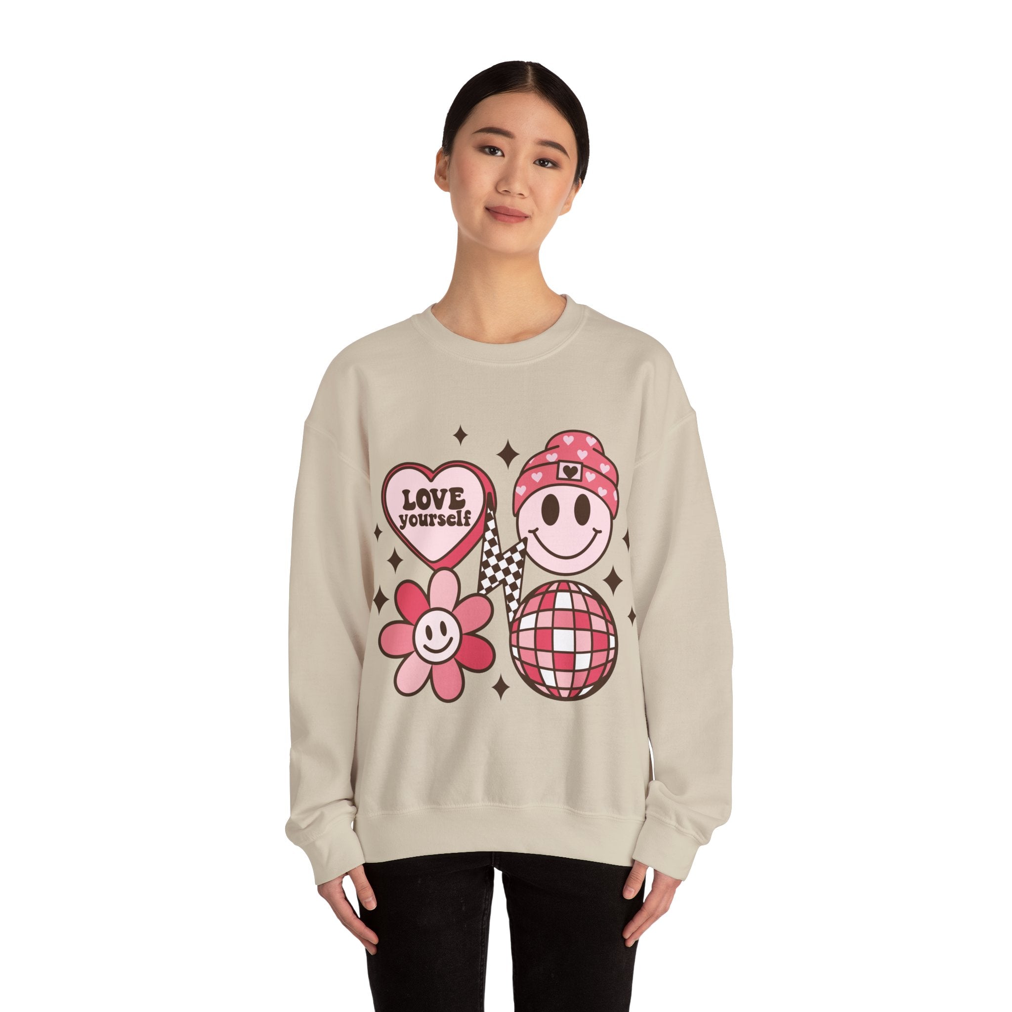 Love Your Self Groovy Valentines Sweatshirt – Retro Valentine’s Day Crewneck Sweatshirt