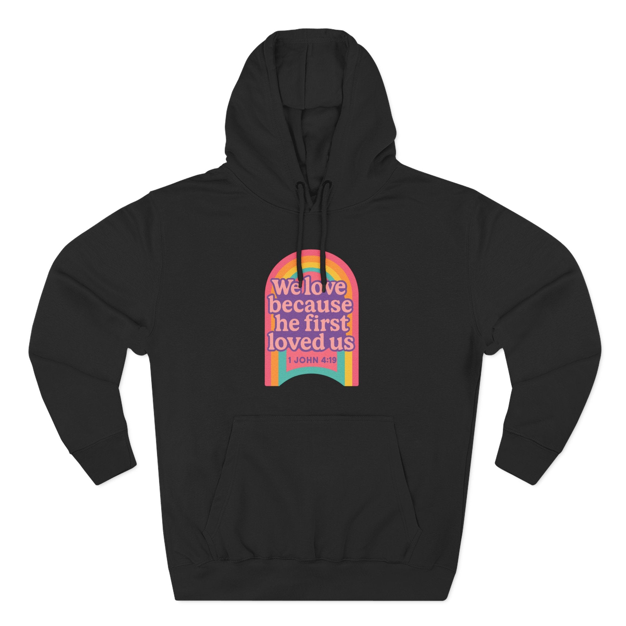 Colorful Love-Inspired Fleece Hoodie | Cozy Gift for Friends, Faith Wear, Rainbow Design, Christian Apparel, Thoughtful Message