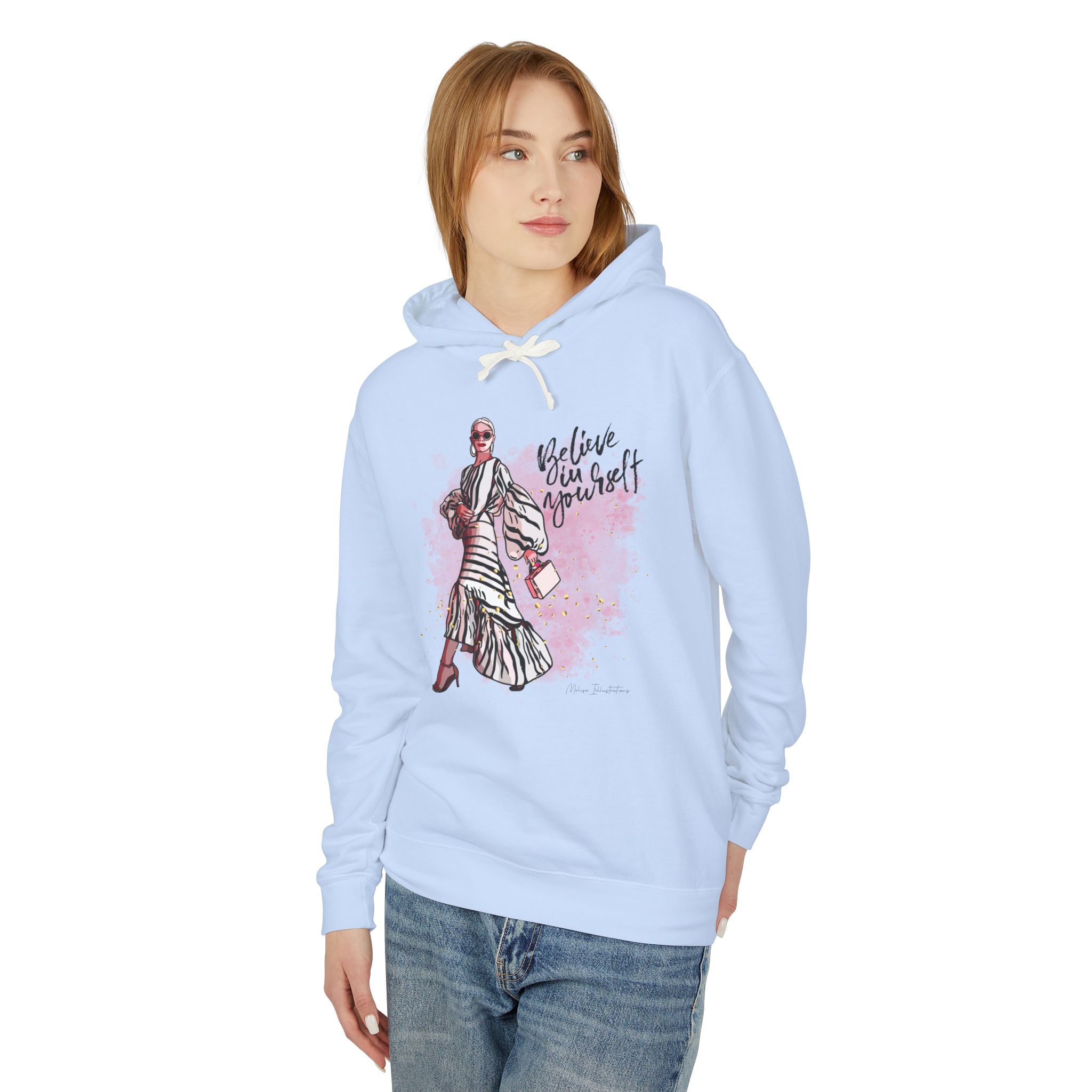Believe in Yourself Women's Lightweight Hooded Sweatshirt, Motivational Gift, Cozy Casual Wear, Perfect for Dreamers
