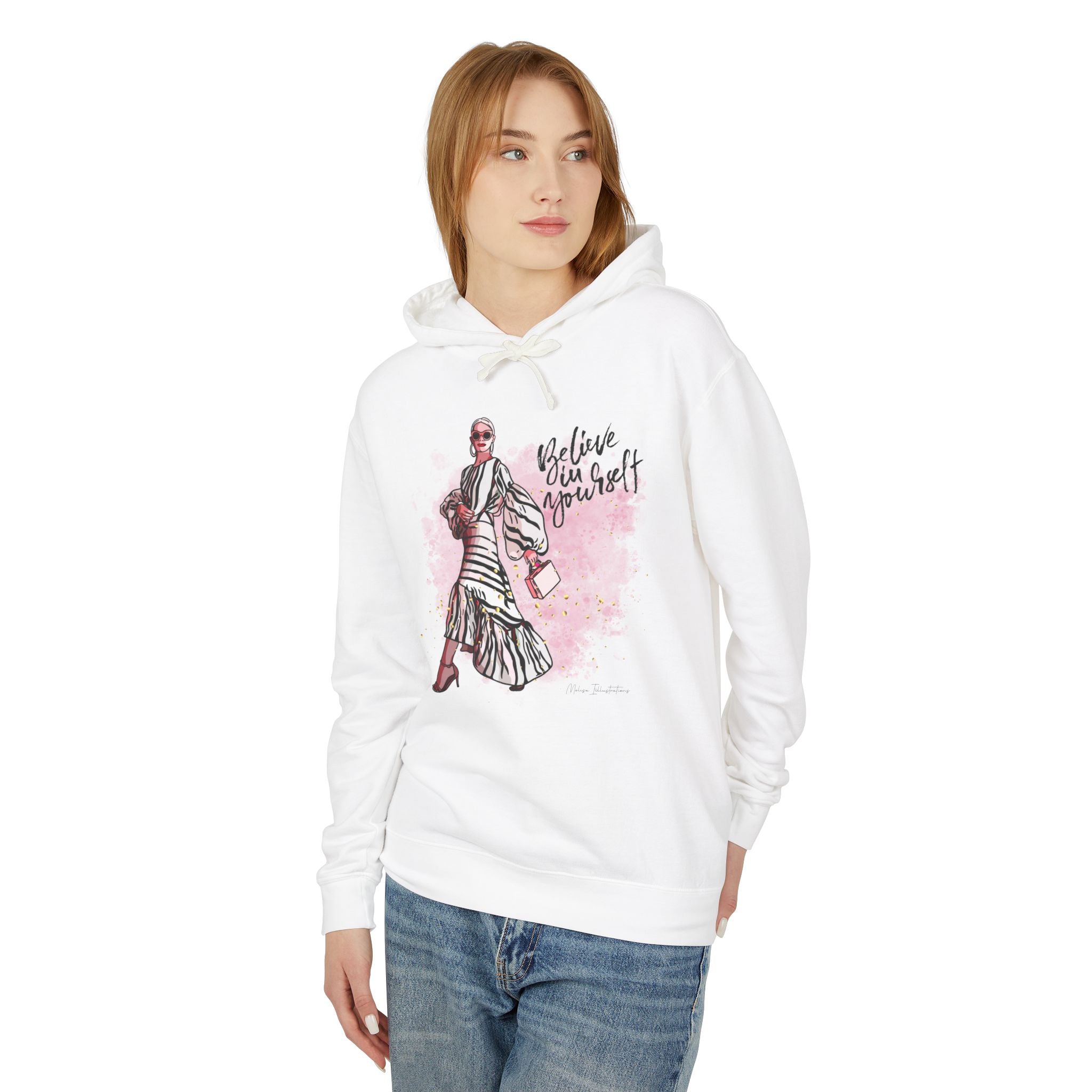 Believe in Yourself Women's Lightweight Hooded Sweatshirt, Motivational Gift, Cozy Casual Wear, Perfect for Dreamers
