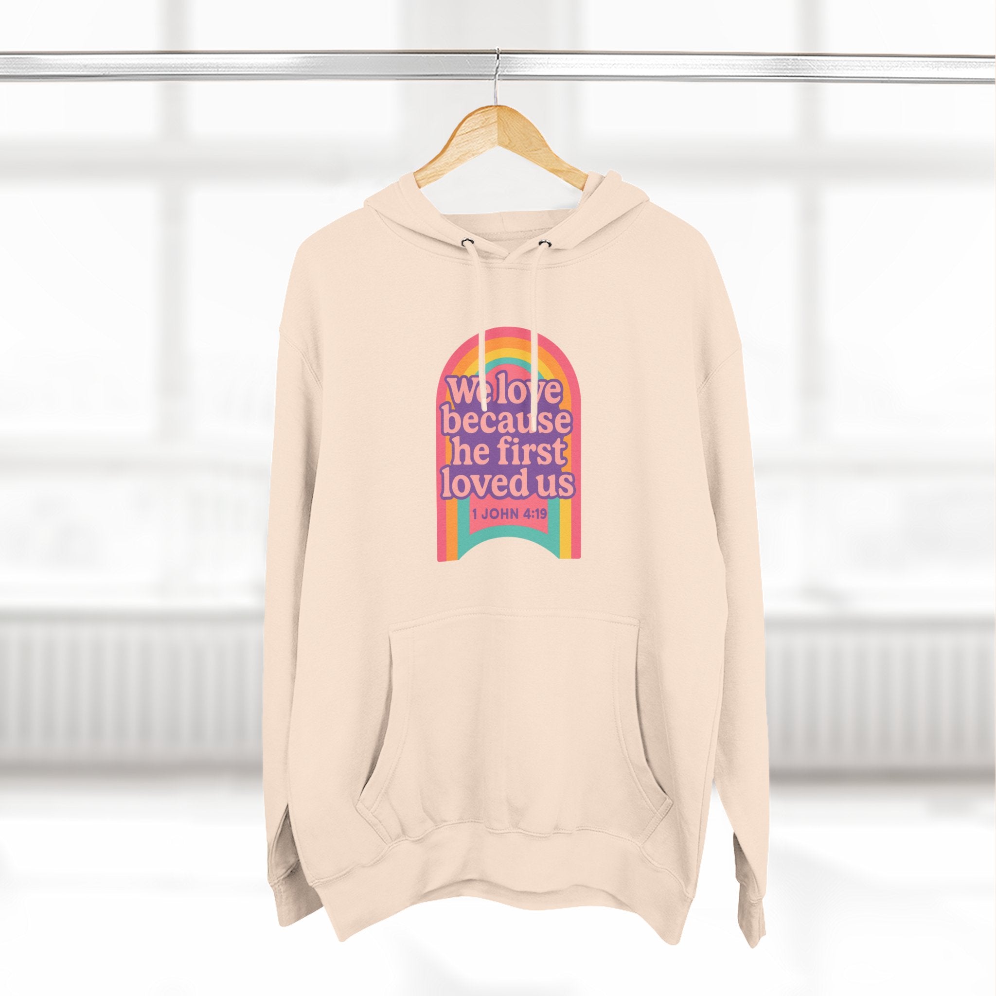 Colorful Love-Inspired Fleece Hoodie | Cozy Gift for Friends, Faith Wear, Rainbow Design, Christian Apparel, Thoughtful Message
