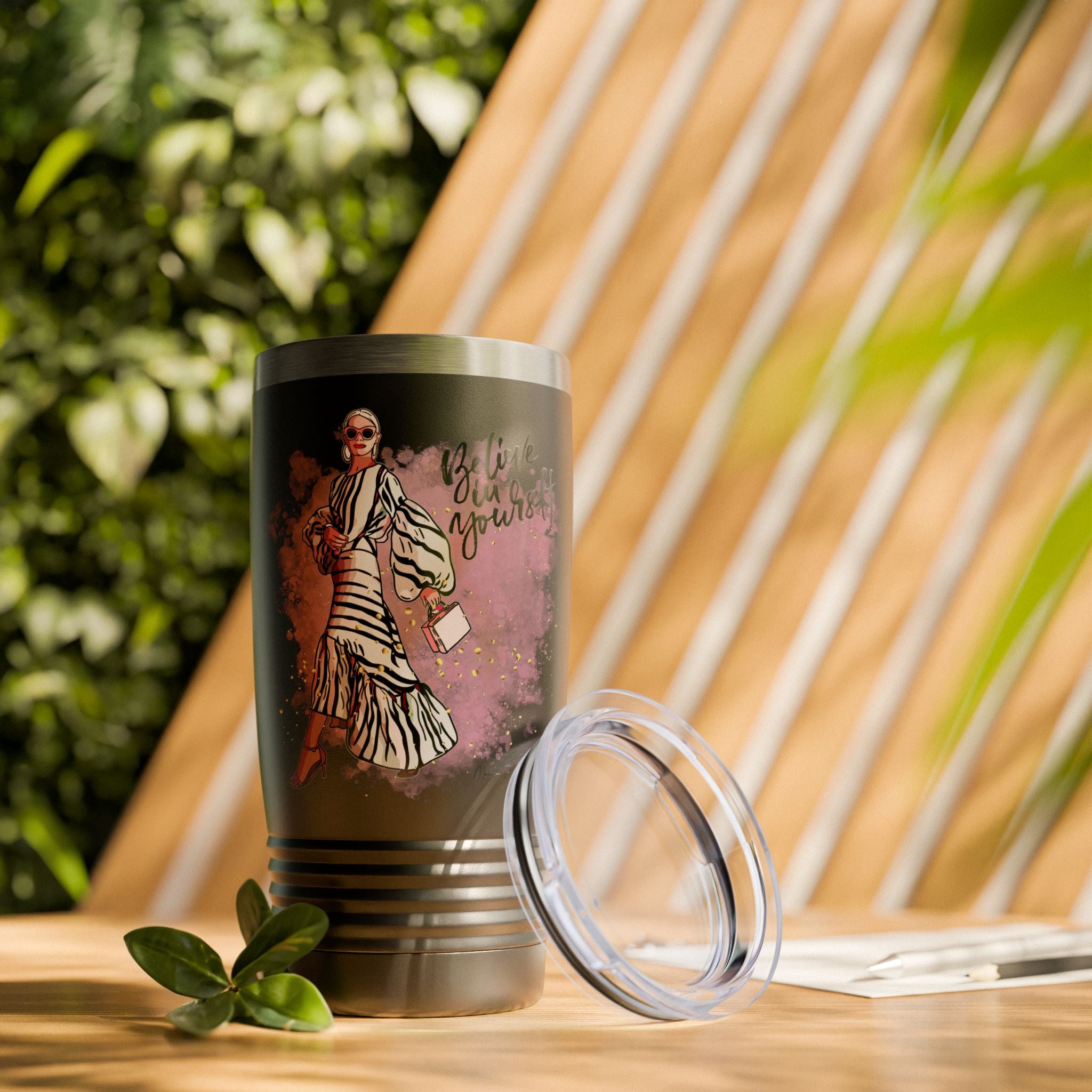 Fashionista Tumbler, Believe in Yourself Drinkware, Travel Mug, Gift for Her, Inspirational Cup, Stylish Coffee Tumbler