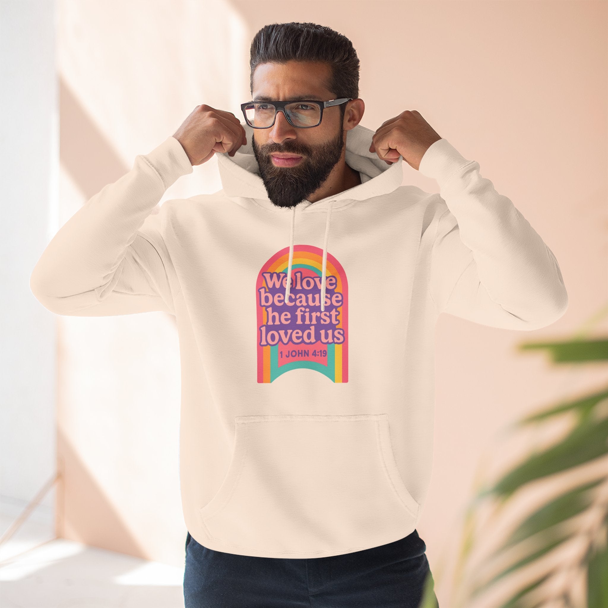 Colorful Love-Inspired Fleece Hoodie | Cozy Gift for Friends, Faith Wear, Rainbow Design, Christian Apparel, Thoughtful Message