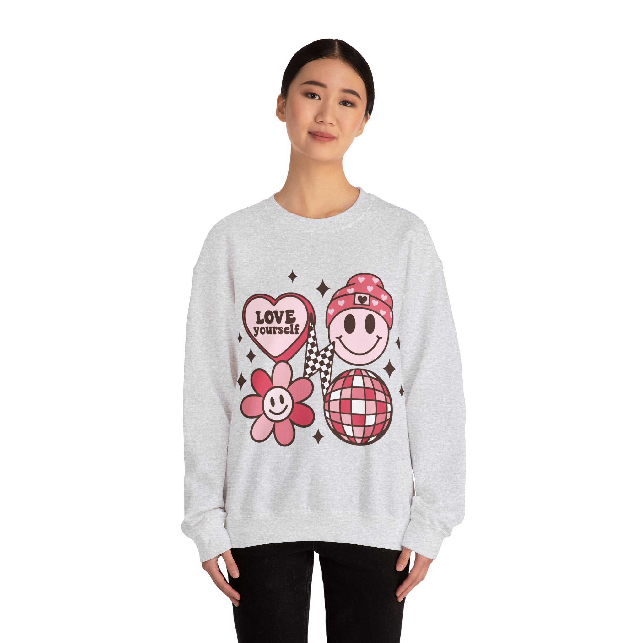 Love Your Self Groovy Valentines Sweatshirt – Retro Valentine’s Day Crewneck Sweatshirt