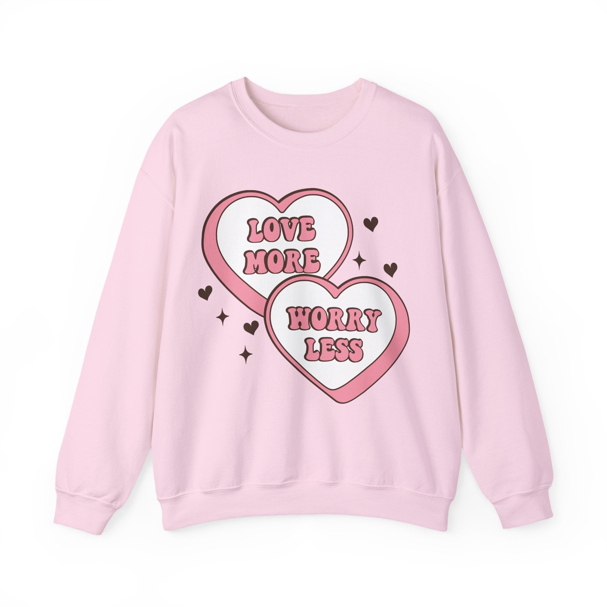 Love More Worry Less Valentines Sweatshirt – Cozy Valentine’s Day Crewneck Sweatshirt