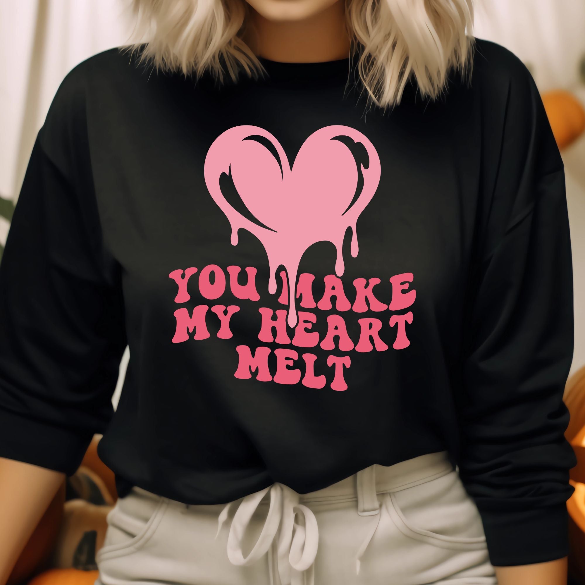 You Make My Heart Melt Valentines Sweatshirt – Cute Romantic Valentine’s Day Crewneck Sweatshirt