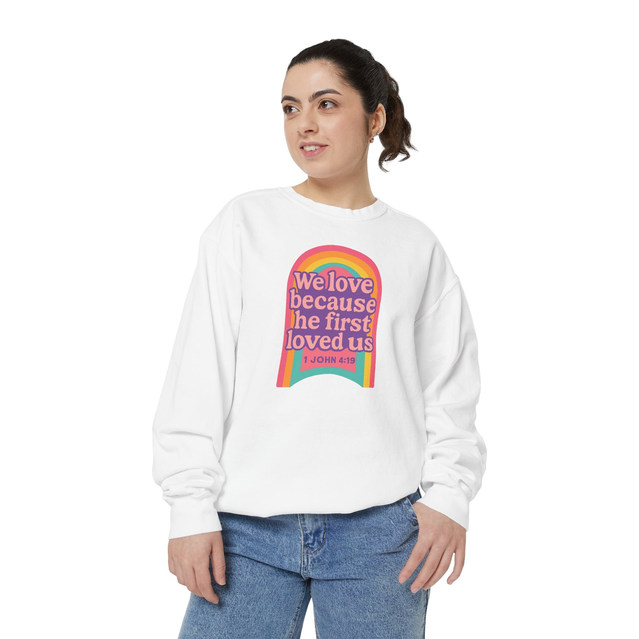 Rainbow Scripture Unisex Sweatshirt | Cozy Christian Apparel | Gift for Faith Lovers | Inspirational Sweatshirt | Spring Fashion