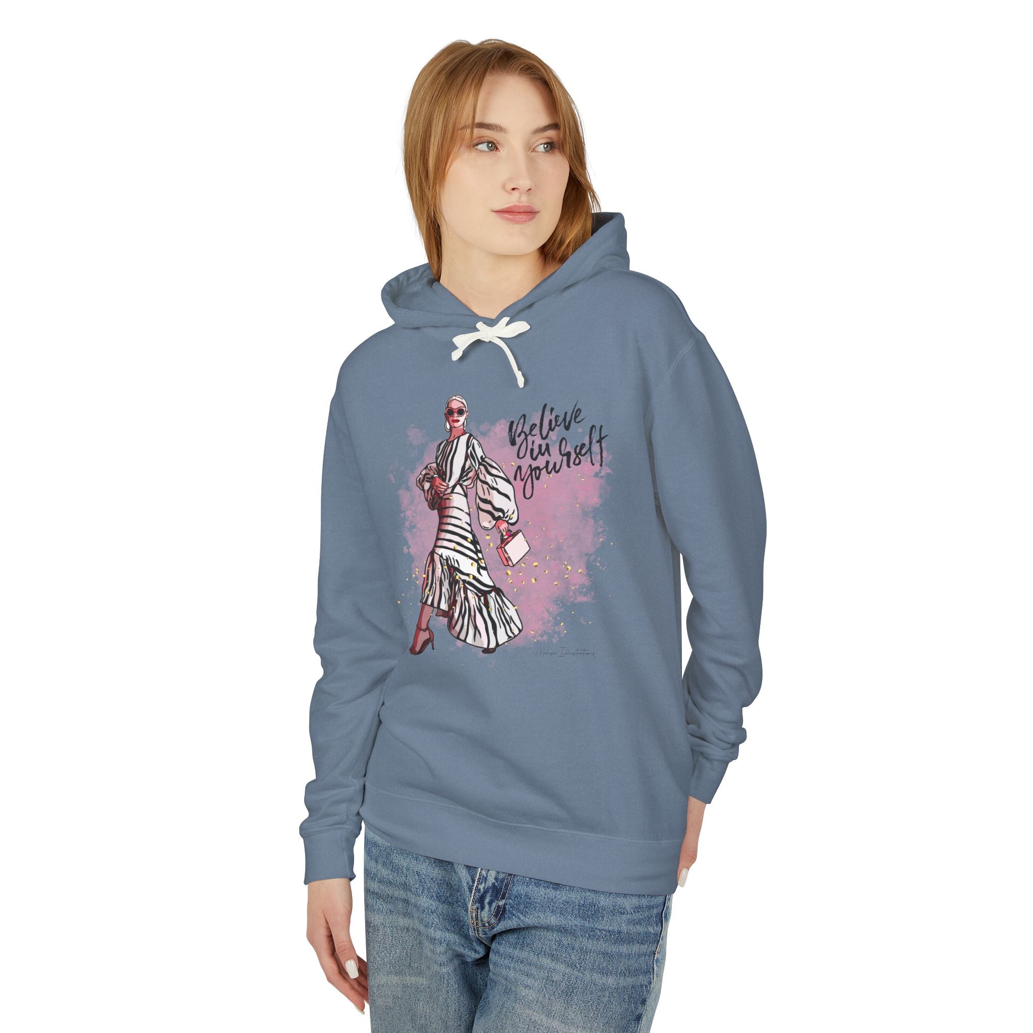 Believe in Yourself Women's Lightweight Hooded Sweatshirt, Motivational Gift, Cozy Casual Wear, Perfect for Dreamers