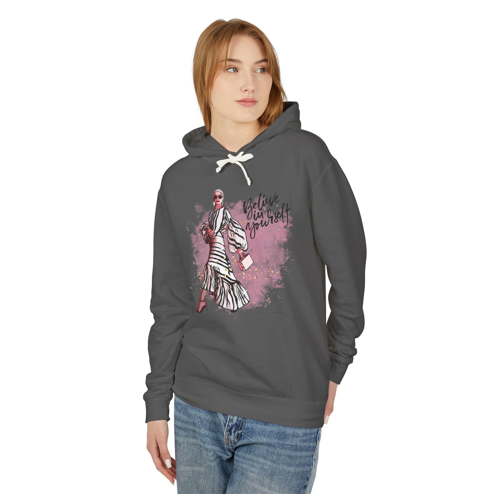 Believe in Yourself Women's Lightweight Hooded Sweatshirt, Motivational Gift, Cozy Casual Wear, Perfect for Dreamers