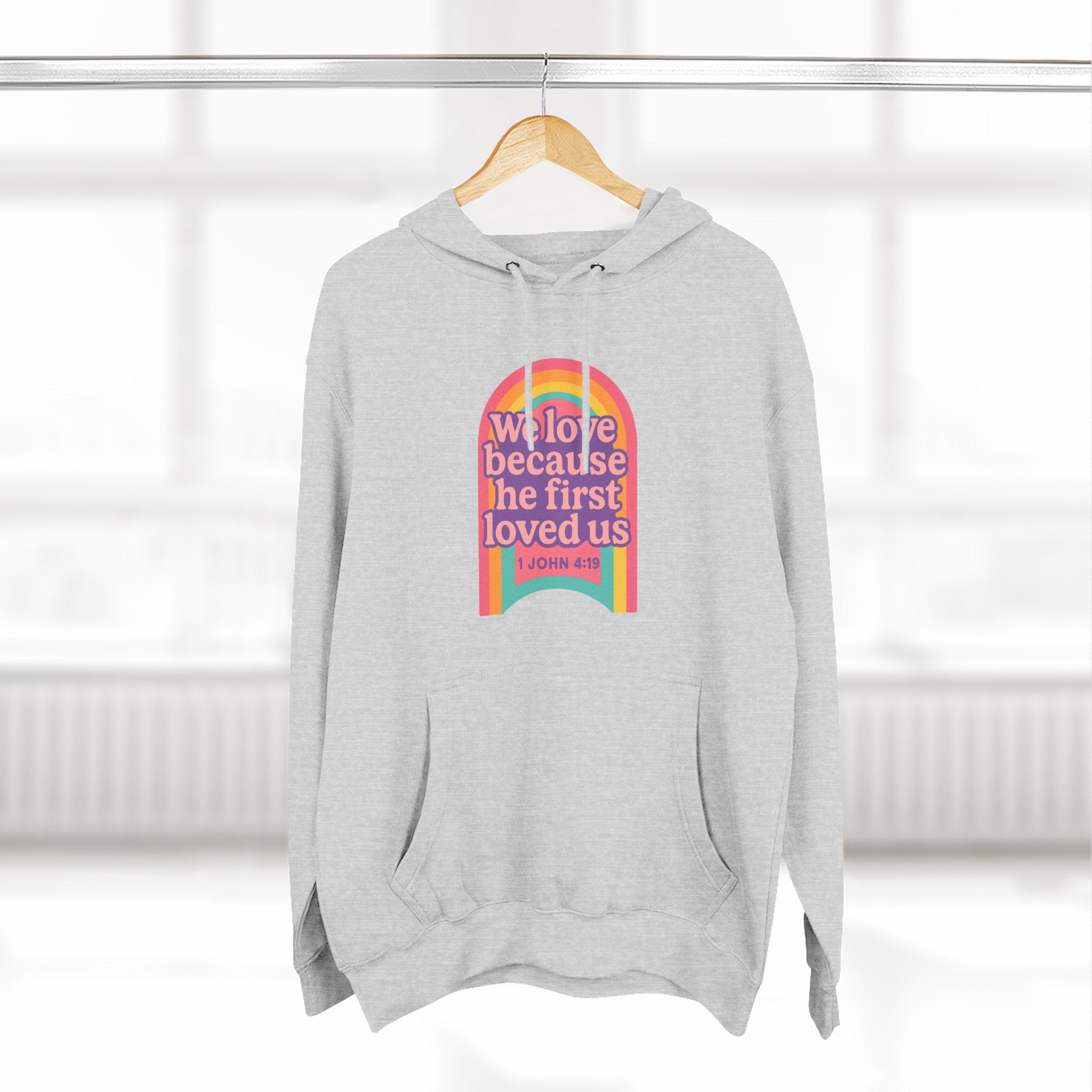 Colorful Love-Inspired Fleece Hoodie | Cozy Gift for Friends, Faith Wear, Rainbow Design, Christian Apparel, Thoughtful Message
