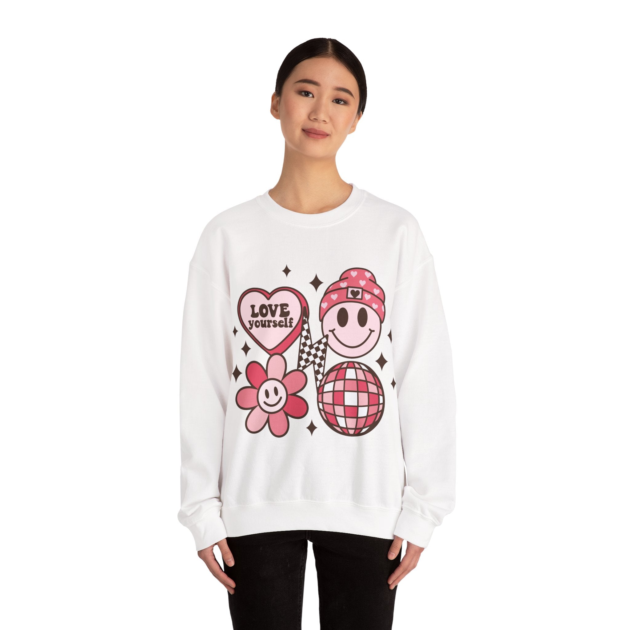 Love Your Self Groovy Valentines Sweatshirt – Retro Valentine’s Day Crewneck Sweatshirt