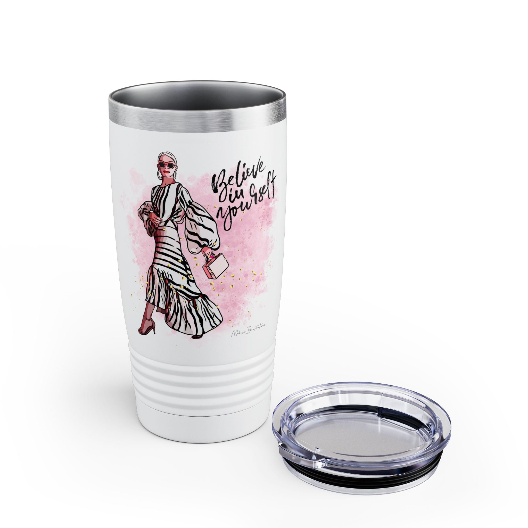 Fashionista Tumbler, Believe in Yourself Drinkware, Travel Mug, Gift for Her, Inspirational Cup, Stylish Coffee Tumbler