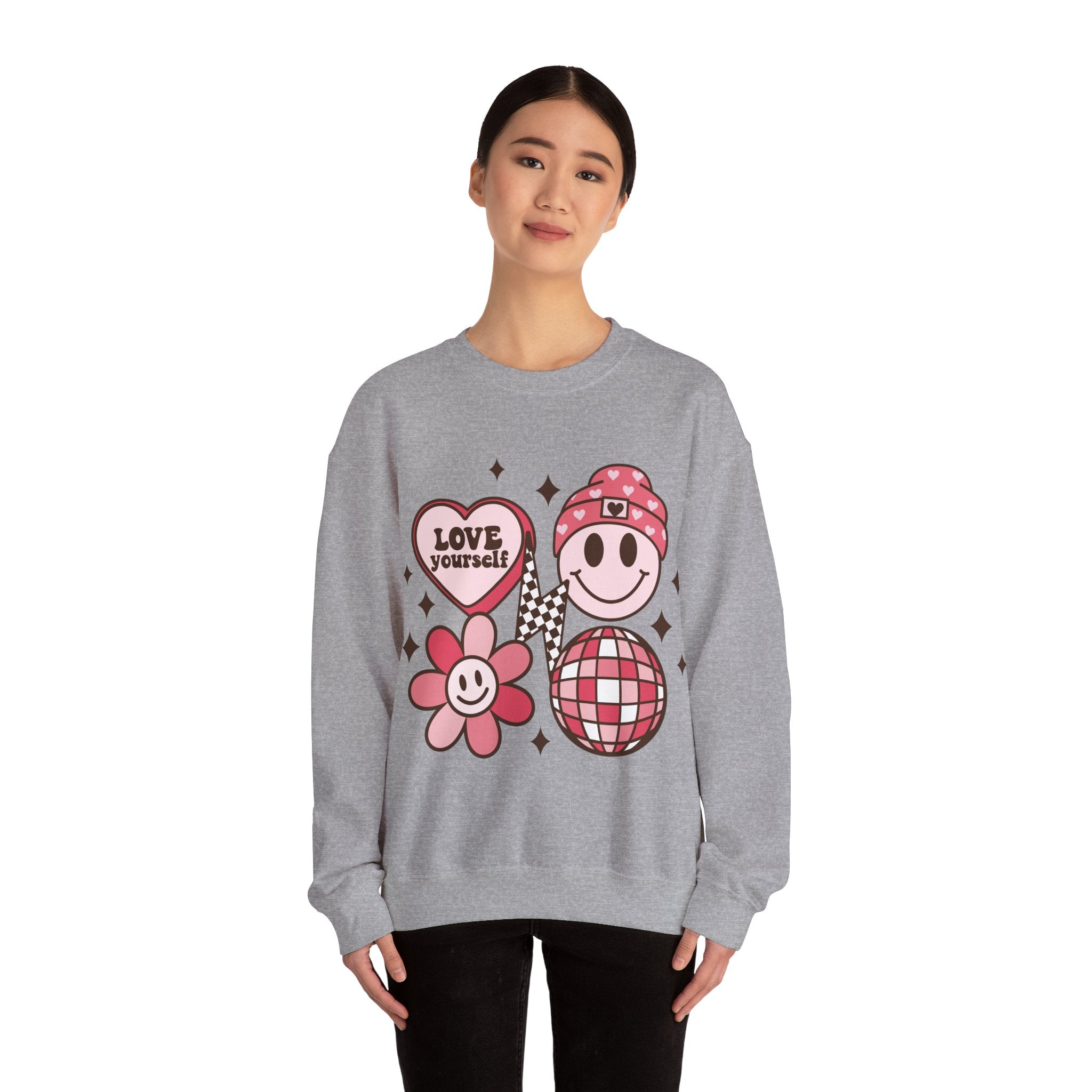 Love Your Self Groovy Valentines Sweatshirt – Retro Valentine’s Day Crewneck Sweatshirt