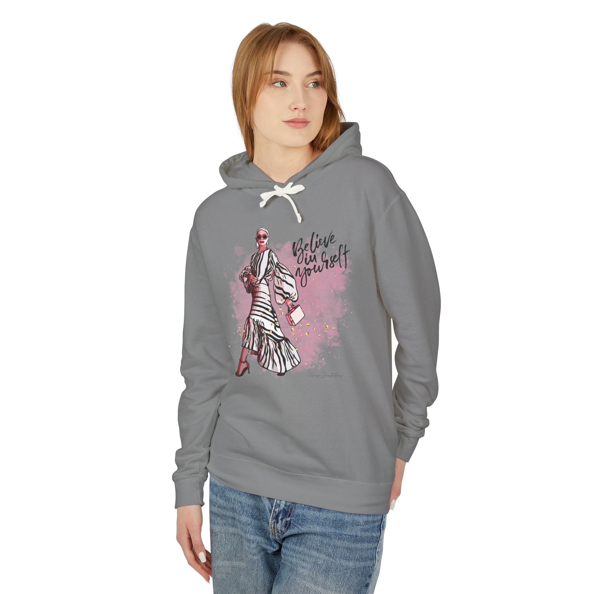Believe in Yourself Women's Lightweight Hooded Sweatshirt, Motivational Gift, Cozy Casual Wear, Perfect for Dreamers