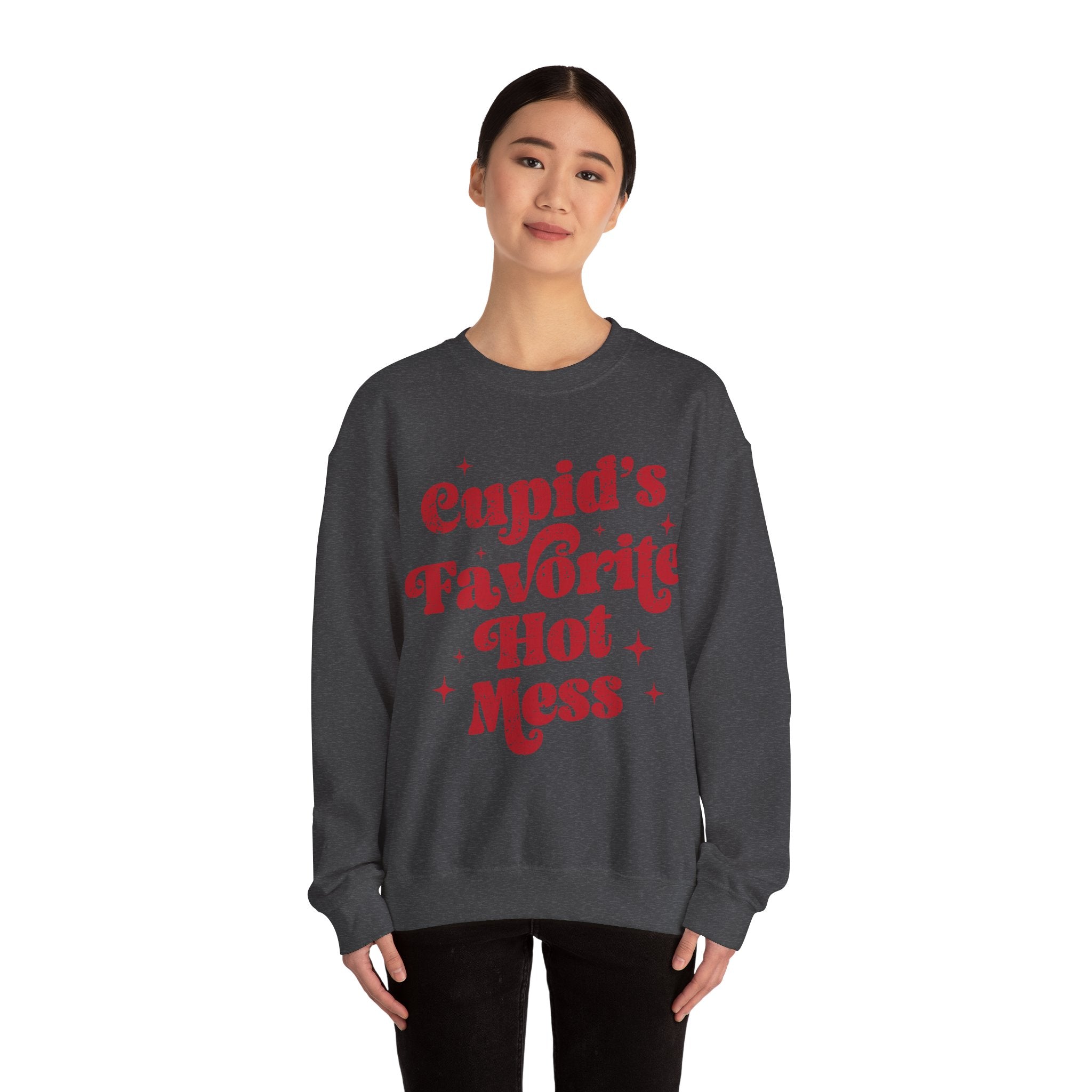 Cupid’s Favourite Hot Mess Valentines Sweatshirt – Funny Valentine’s Day Crewneck Sweatshirt