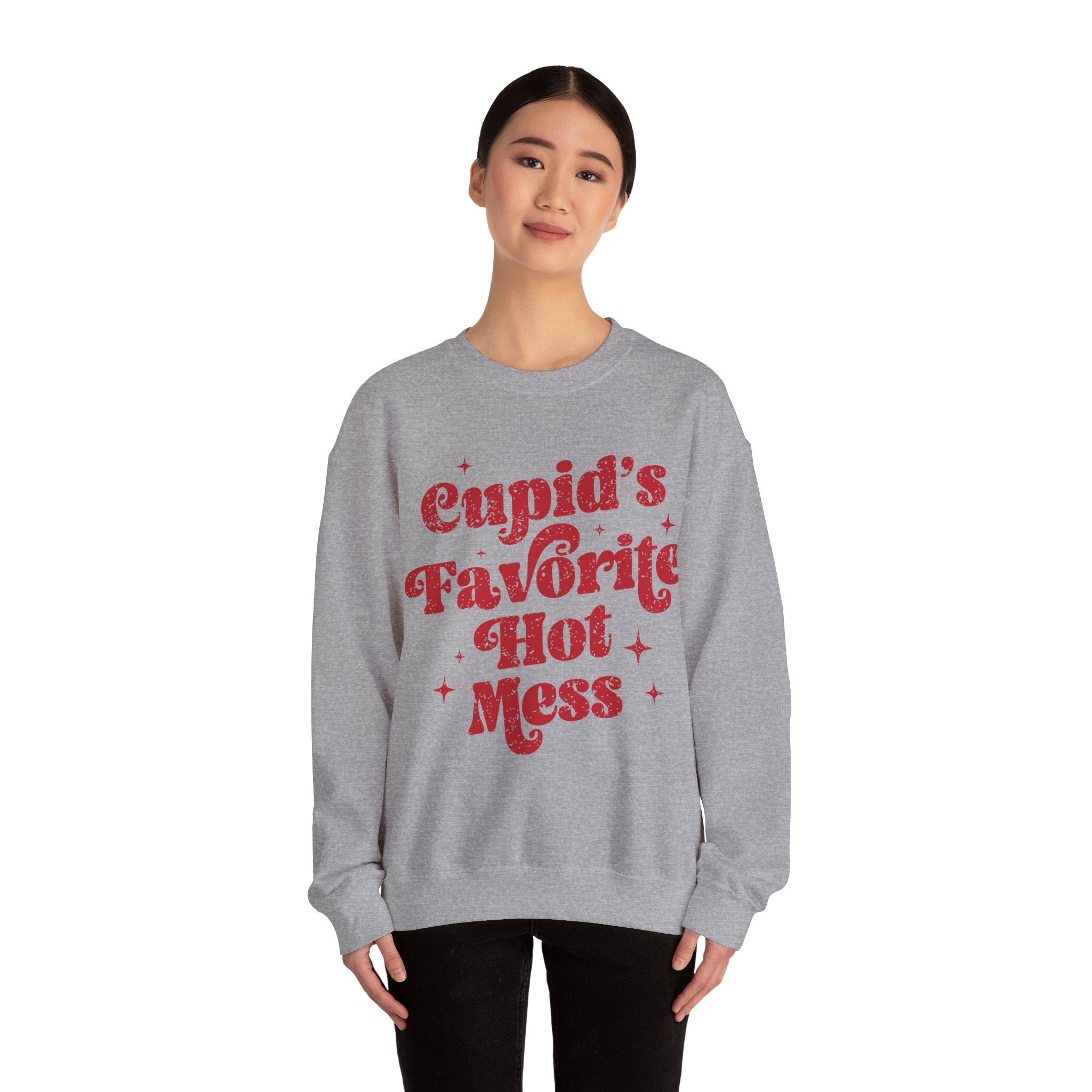 Cupid’s Favourite Hot Mess Valentines Sweatshirt – Funny Valentine’s Day Crewneck Sweatshirt
