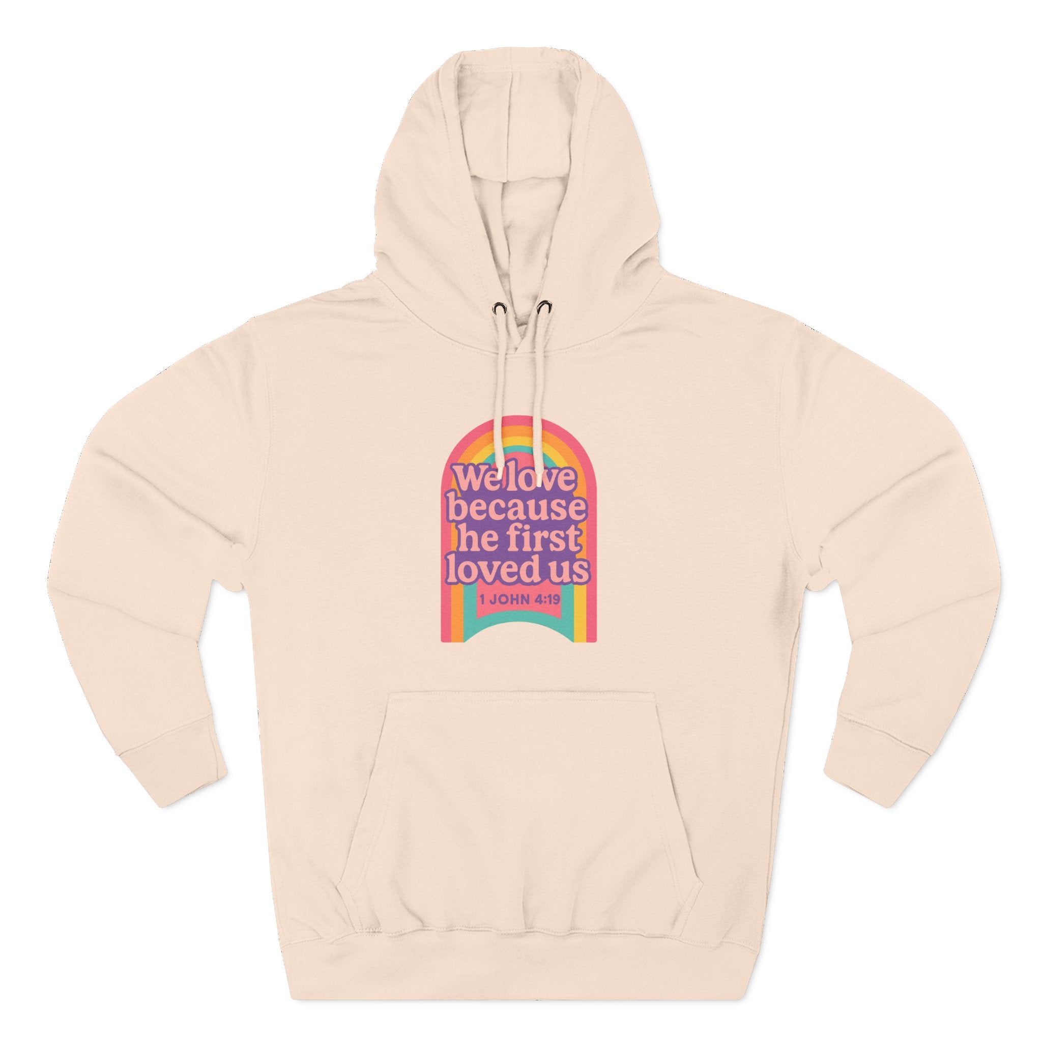 Colorful Love-Inspired Fleece Hoodie | Cozy Gift for Friends, Faith Wear, Rainbow Design, Christian Apparel, Thoughtful Message