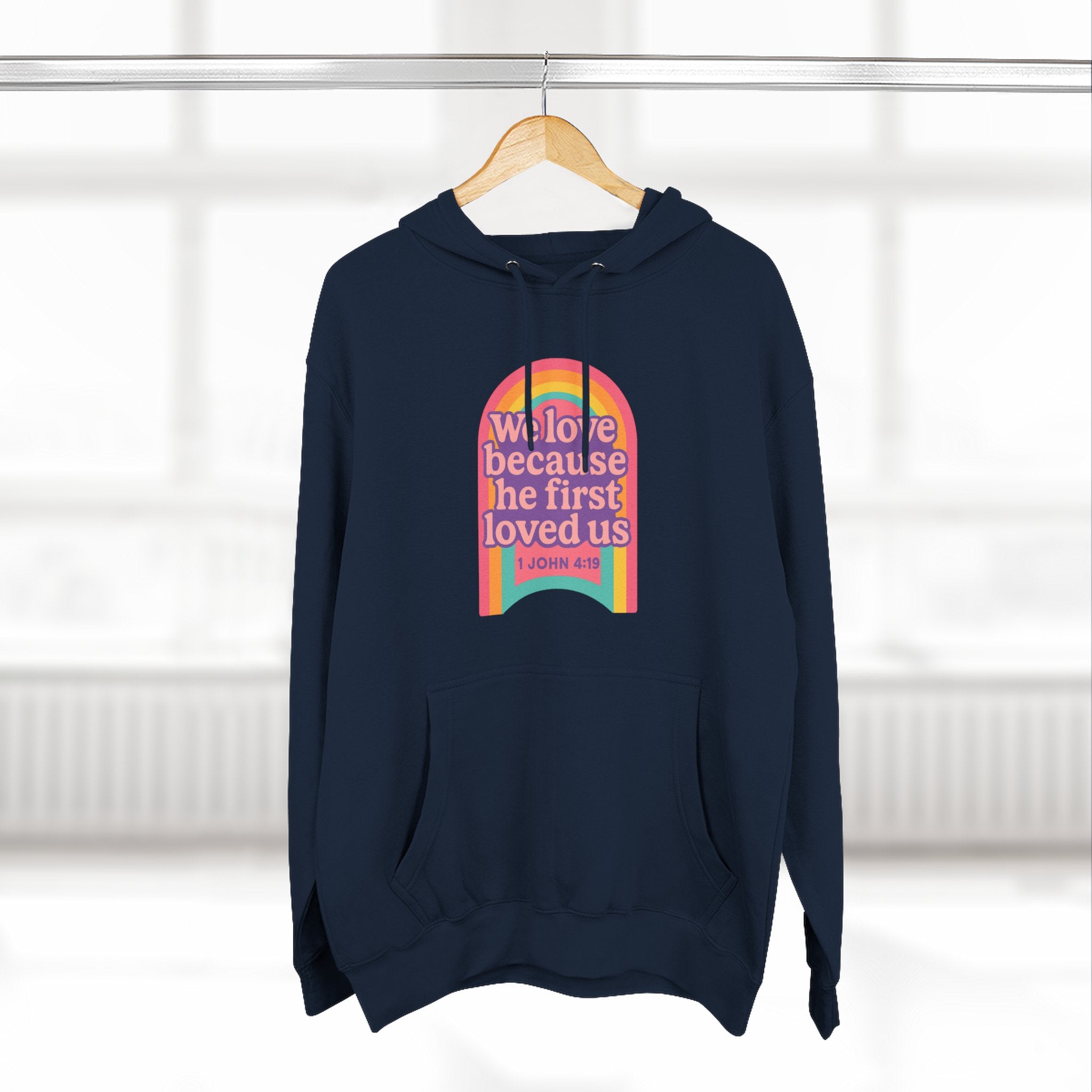 Colorful Love-Inspired Fleece Hoodie | Cozy Gift for Friends, Faith Wear, Rainbow Design, Christian Apparel, Thoughtful Message