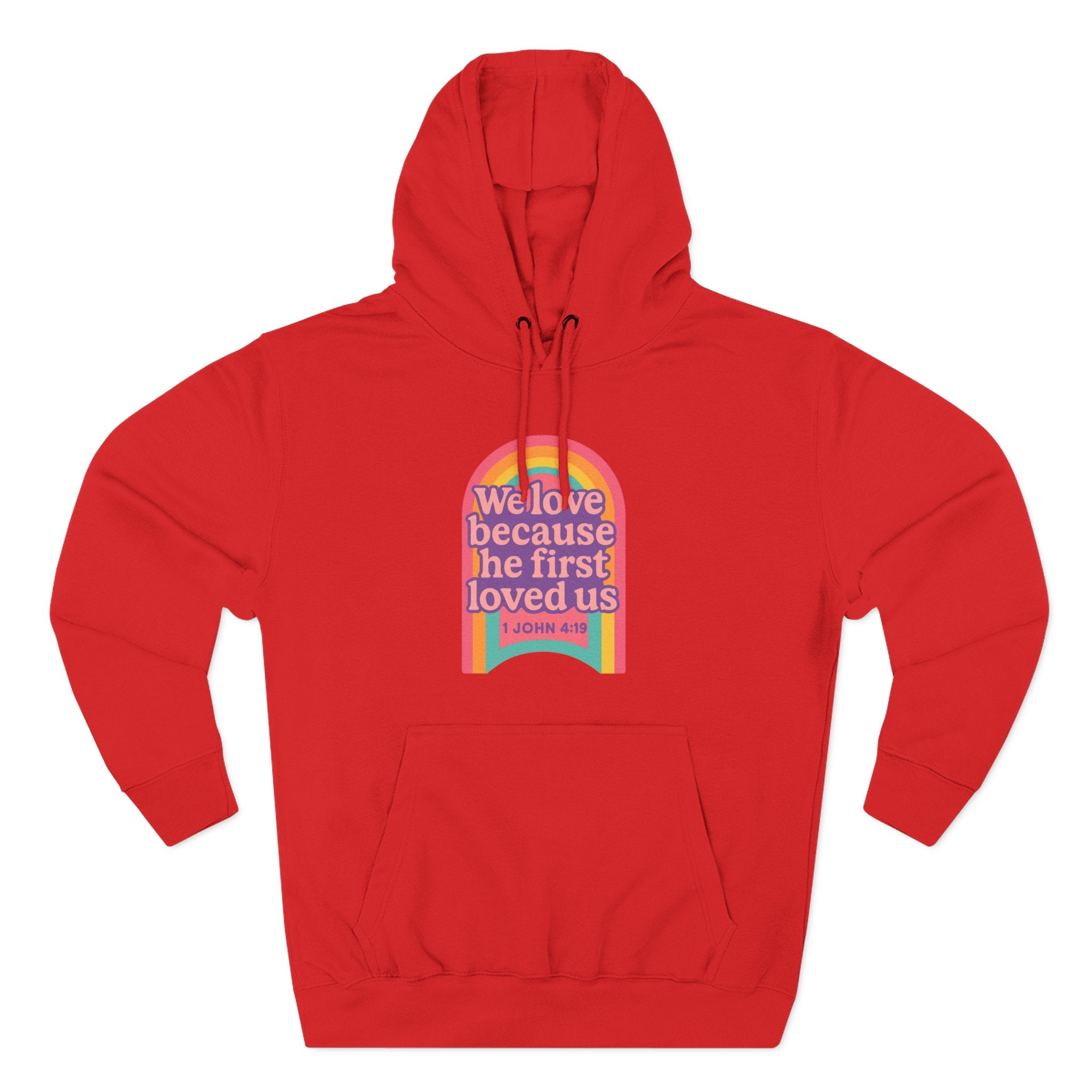 Colorful Love-Inspired Fleece Hoodie | Cozy Gift for Friends, Faith Wear, Rainbow Design, Christian Apparel, Thoughtful Message
