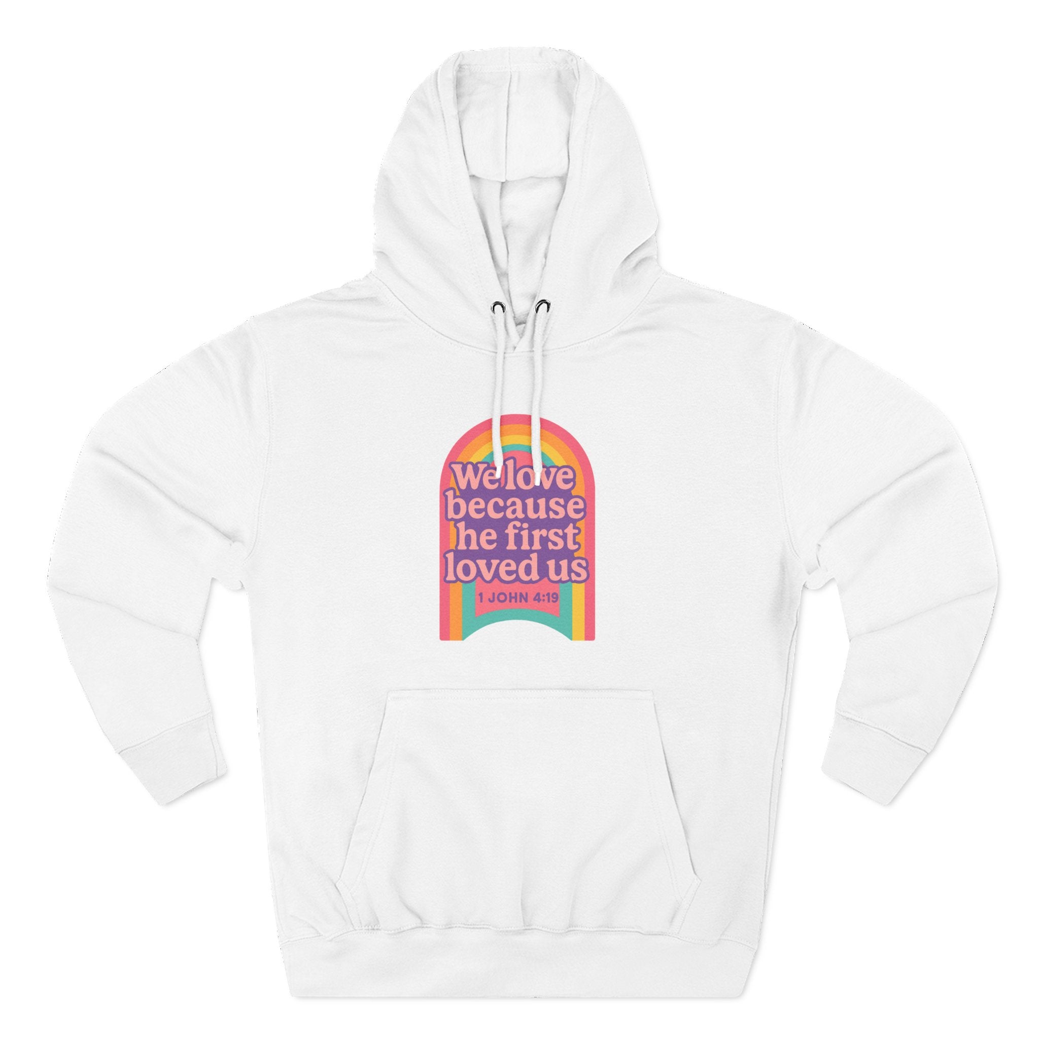 Colorful Love-Inspired Fleece Hoodie | Cozy Gift for Friends, Faith Wear, Rainbow Design, Christian Apparel, Thoughtful Message