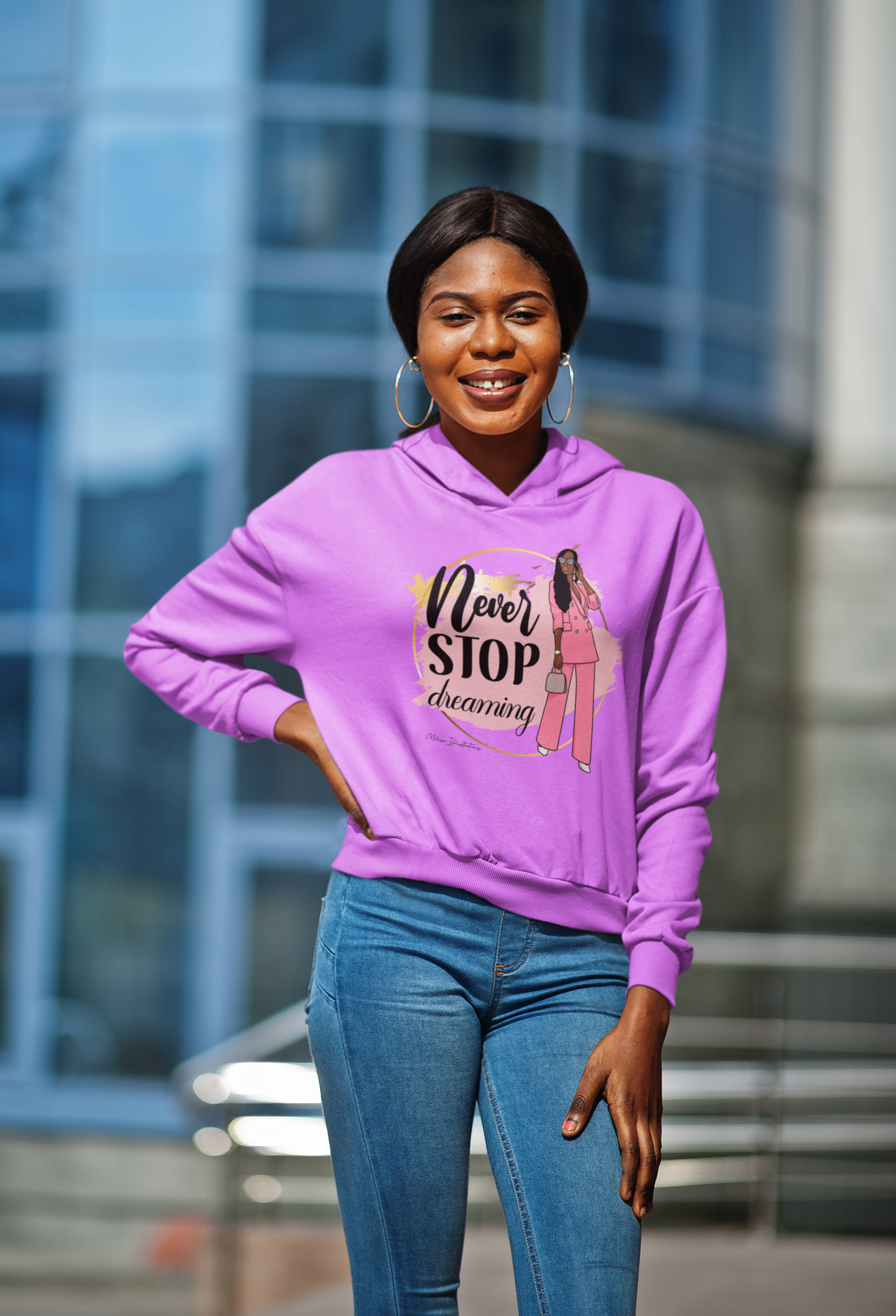 Women's Lightweight Hooded Sweatshirt with 'Never STOP dreaming' Design, Motivational Gift, Cozy Casual Wear, Perfect for Dreamers