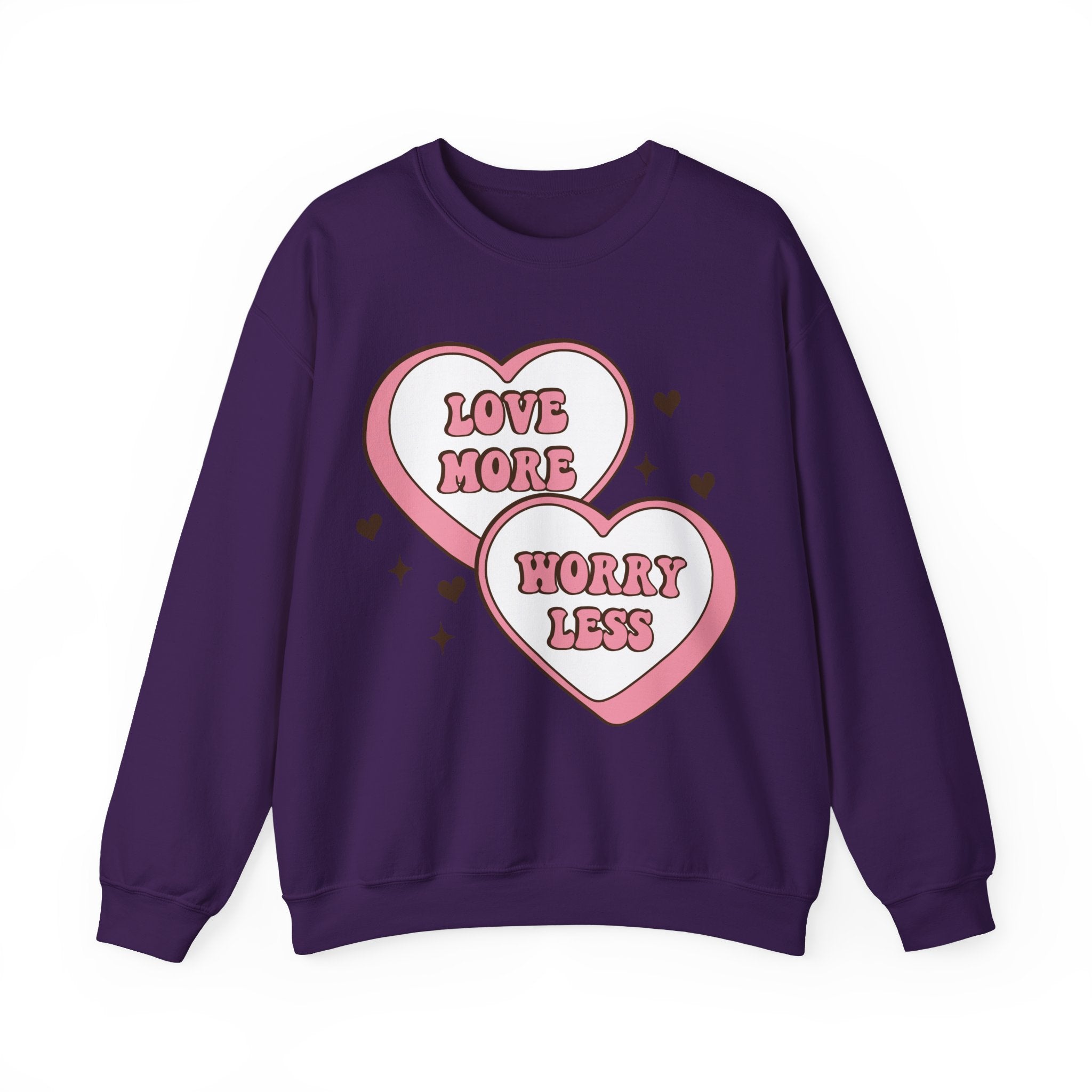 Love More Worry Less Valentines Sweatshirt – Cozy Valentine’s Day Crewneck Sweatshirt
