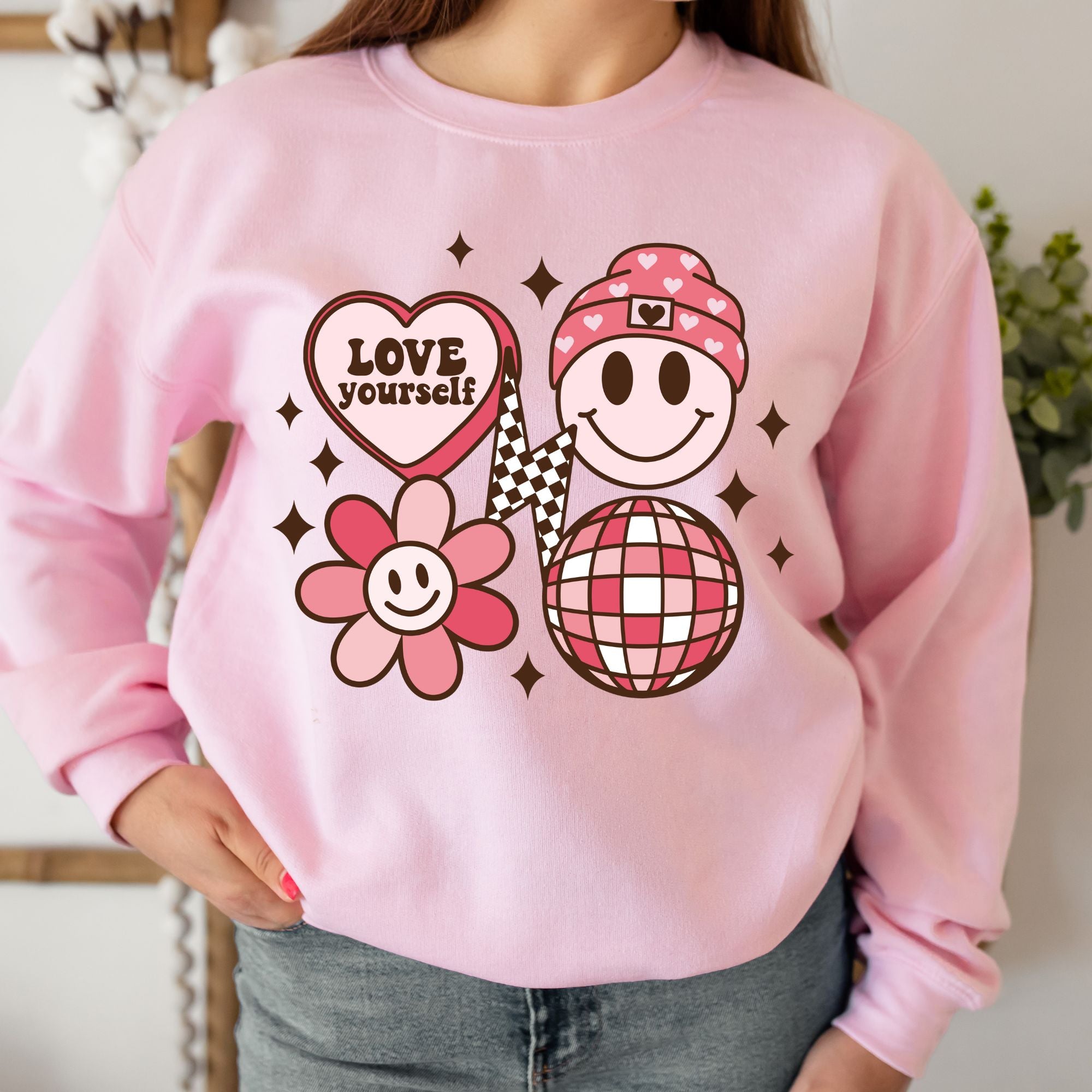 Love Your Self Groovy Valentines Sweatshirt – Retro Valentine’s Day Crewneck Sweatshirt