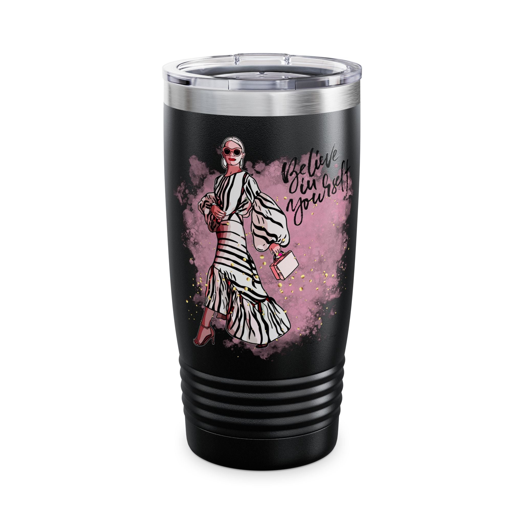 Fashionista Tumbler, Believe in Yourself Drinkware, Travel Mug, Gift for Her, Inspirational Cup, Stylish Coffee Tumbler