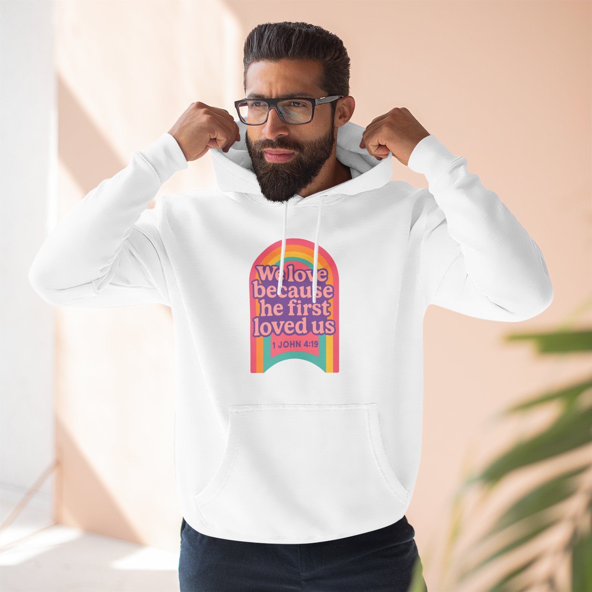 Colorful Love-Inspired Fleece Hoodie | Cozy Gift for Friends, Faith Wear, Rainbow Design, Christian Apparel, Thoughtful Message