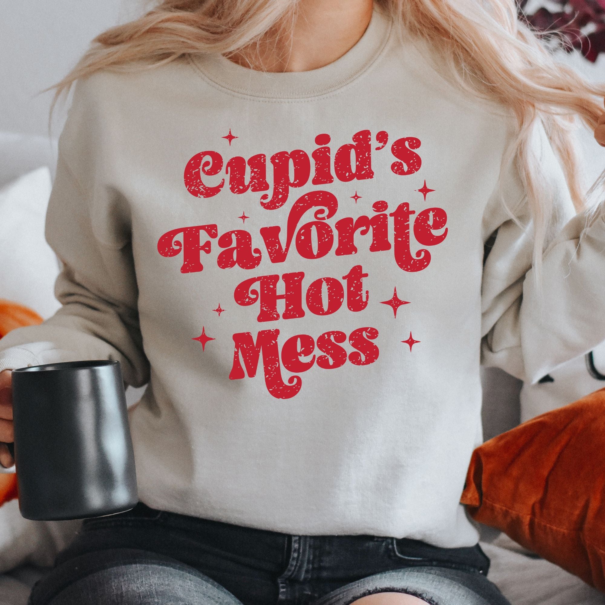 Cupid’s Favourite Hot Mess Valentines Sweatshirt – Funny Valentine’s Day Crewneck Sweatshirt