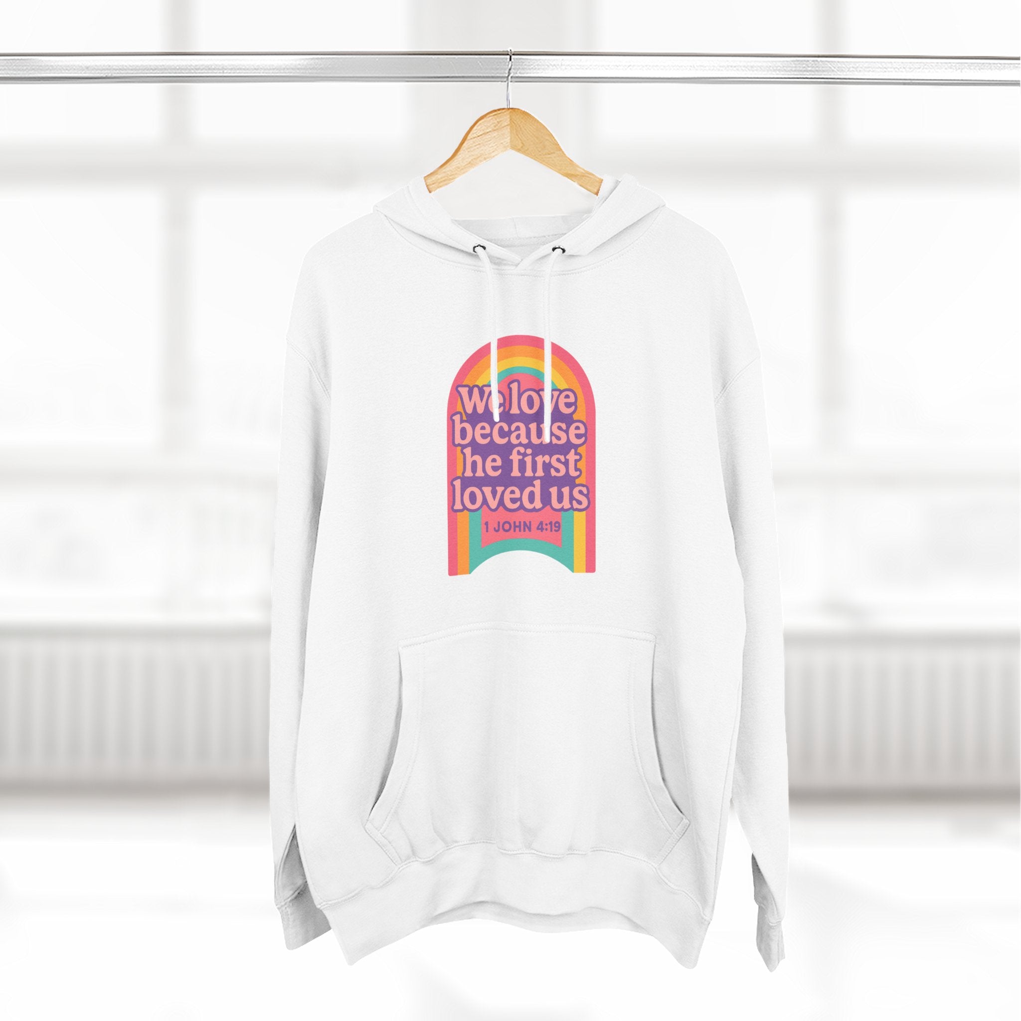 Colorful Love-Inspired Fleece Hoodie | Cozy Gift for Friends, Faith Wear, Rainbow Design, Christian Apparel, Thoughtful Message