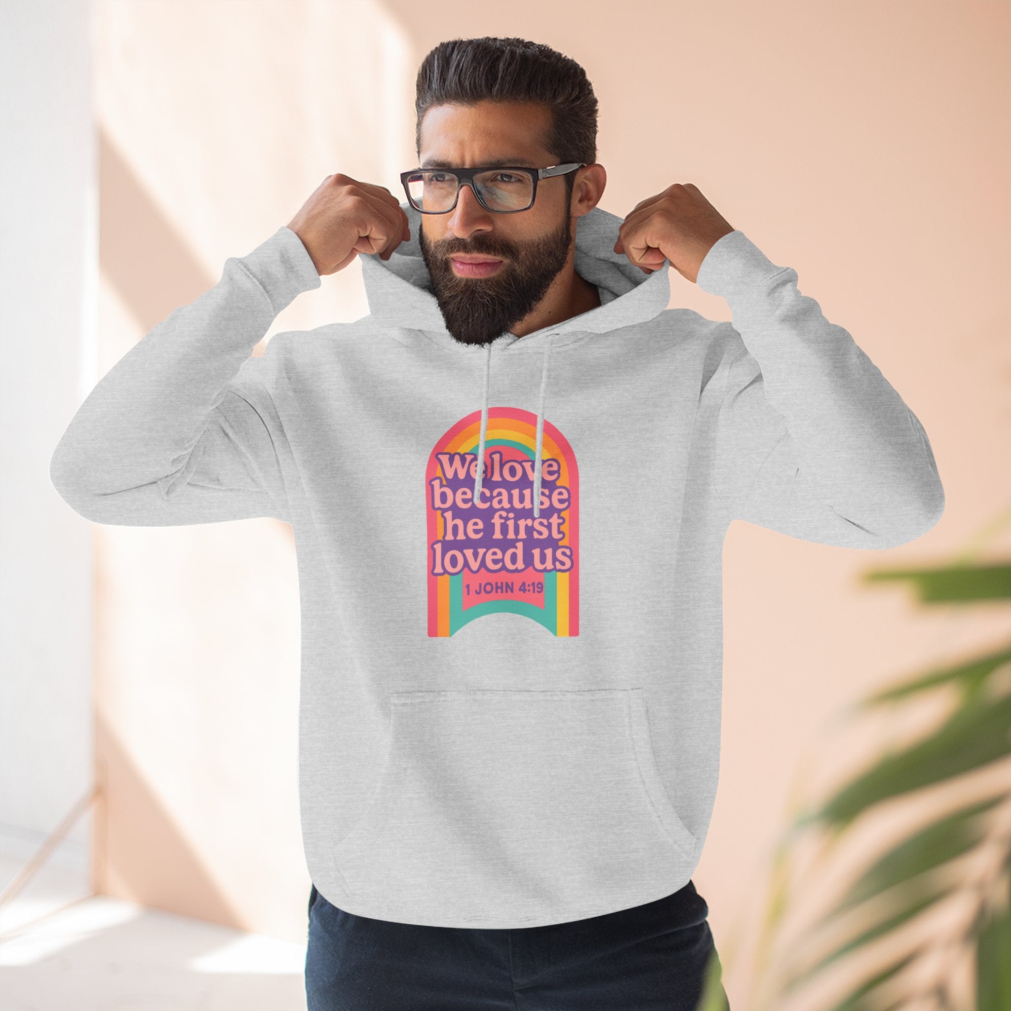 Colorful Love-Inspired Fleece Hoodie | Cozy Gift for Friends, Faith Wear, Rainbow Design, Christian Apparel, Thoughtful Message