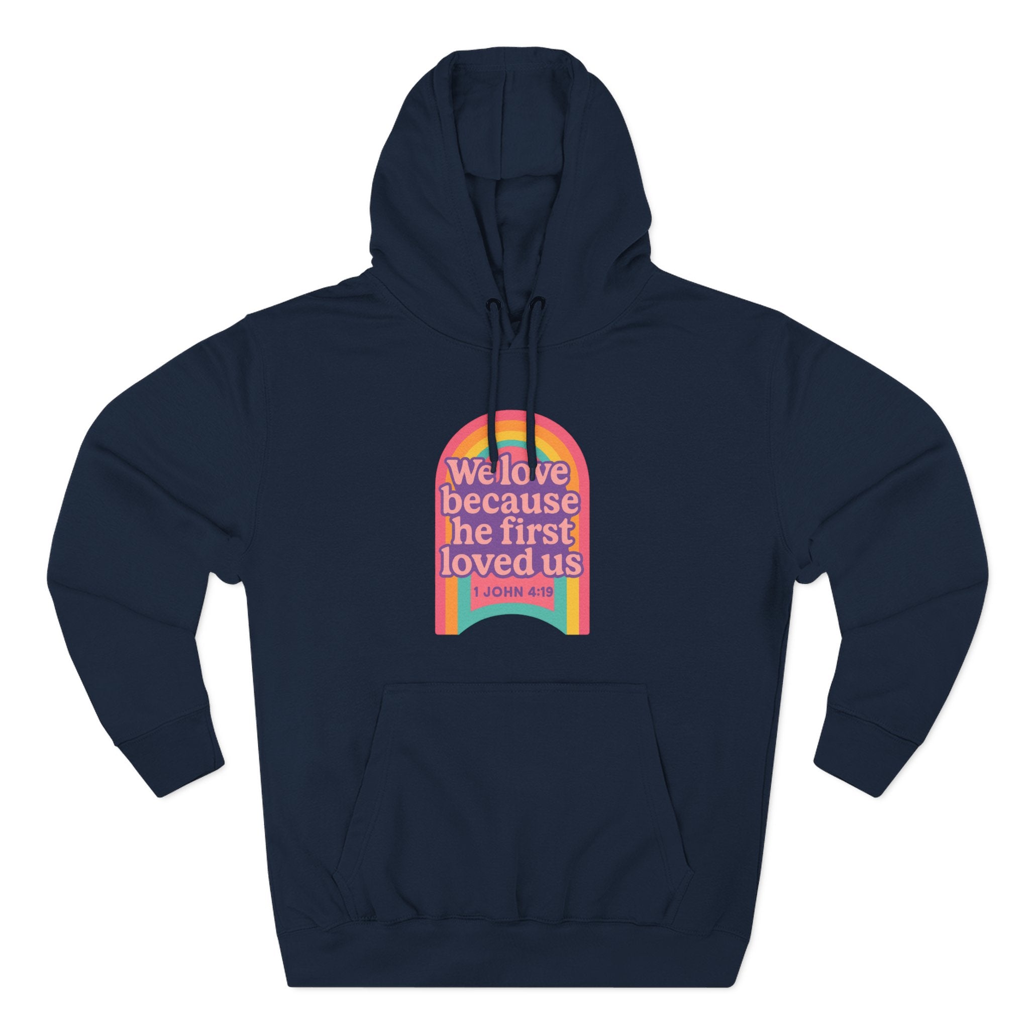 Colorful Love-Inspired Fleece Hoodie | Cozy Gift for Friends, Faith Wear, Rainbow Design, Christian Apparel, Thoughtful Message