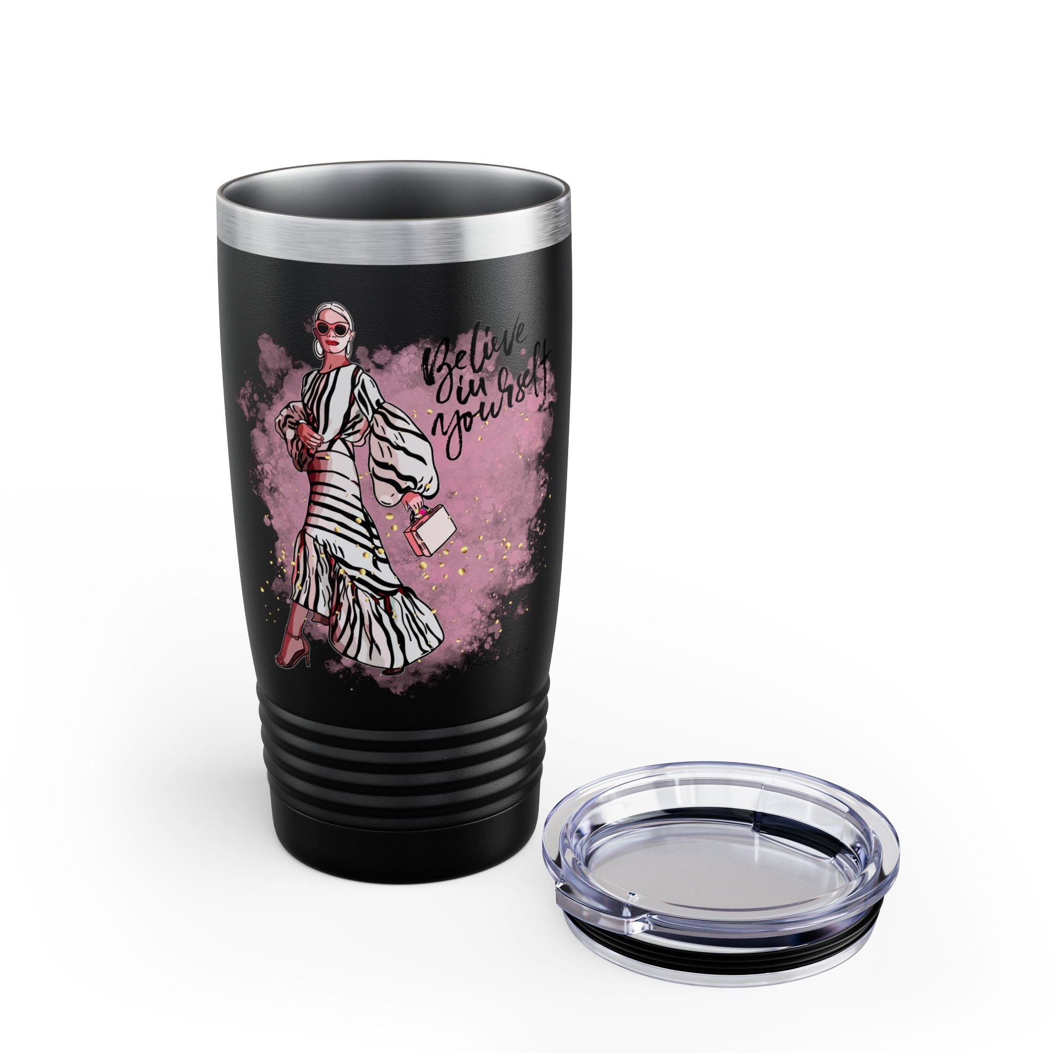 Fashionista Tumbler, Believe in Yourself Drinkware, Travel Mug, Gift for Her, Inspirational Cup, Stylish Coffee Tumbler