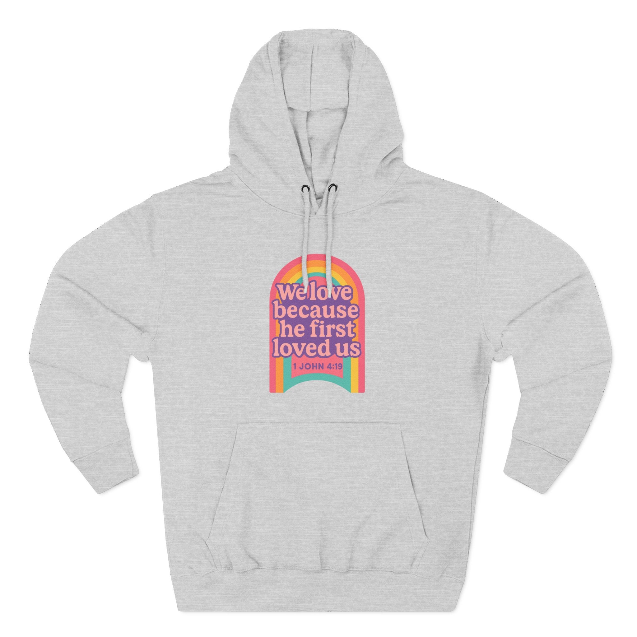 Colorful Love-Inspired Fleece Hoodie | Cozy Gift for Friends, Faith Wear, Rainbow Design, Christian Apparel, Thoughtful Message